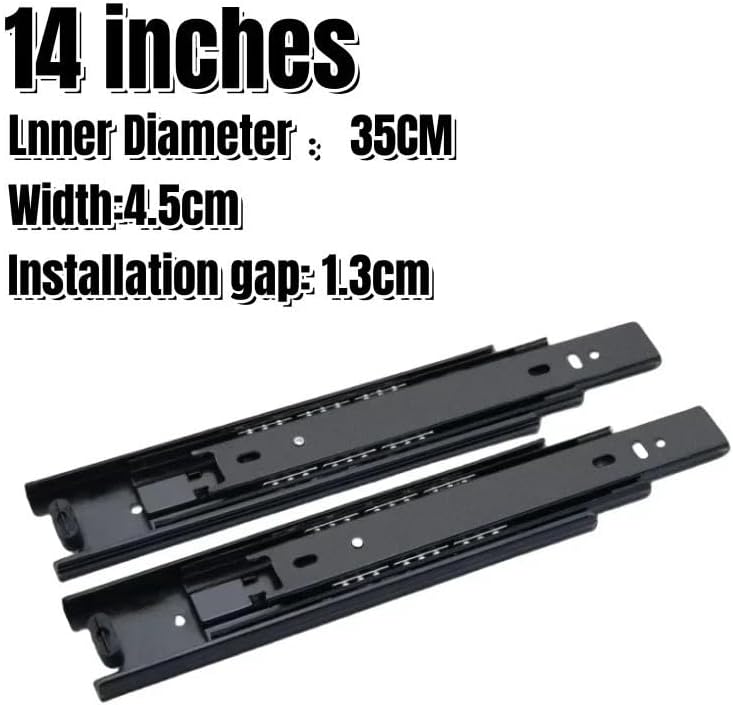 Side Mount Cabinet Runners Glides Drawer Slides Cold Rolled Steel Hydraulic Damping Buffer Three-Section Furniture Hardware(14 inches 35CM)