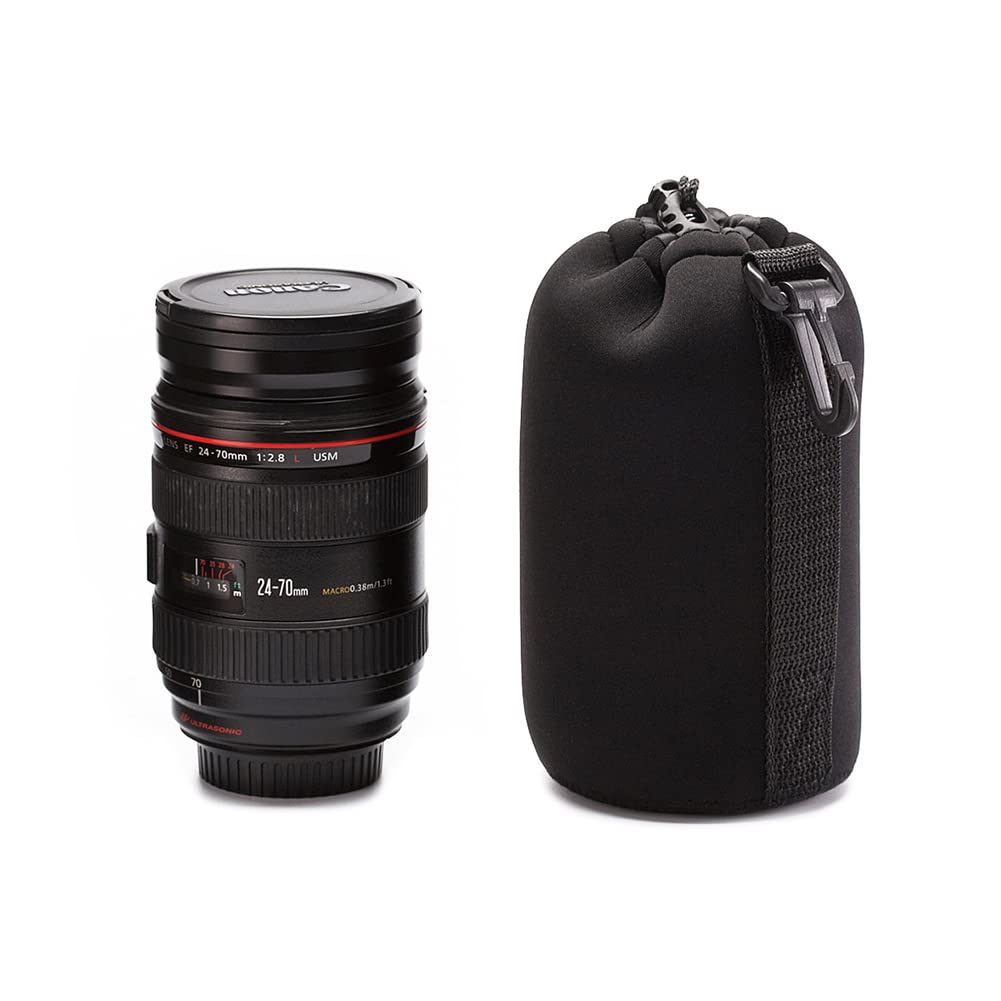 Sacchetti Lenti, Custodia per Obiettivo Set per Proteggere Lenti Dslr, Custodia Protettiva per Obiettivi Fotografici, in Neoprene, Impermeabili, Compatibile con Canon, Nikon, Tamron, L + M, 2 Pezzi
