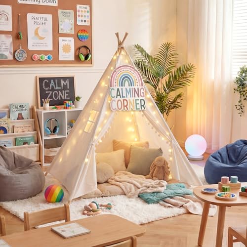 Gersoniel Calming Corner Supplies Calm Down Corner Tent with Rainbow Posters Decor 63 Inch Emotional Regulation Soft Tent with 15.7 Inch Rainbow Posters for Therapy Office Classroom Decor