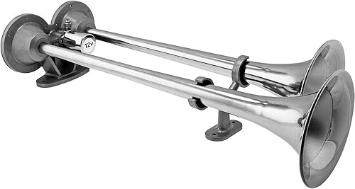 Miniatura 3 de Vixen Horns Bocina de tren para barco/camión/automóvil. Bocina de aire de acero inoxidable impermeable cromada doble trompeta. DB súper ruidosa.