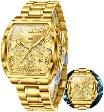 OLEVS Watches Men Chronograph Waterproof Rectangle Face Moon Phase Stainless Steel Strap Dress Watches for Men Luminous Quartz Calendar Mens Wrist Watch