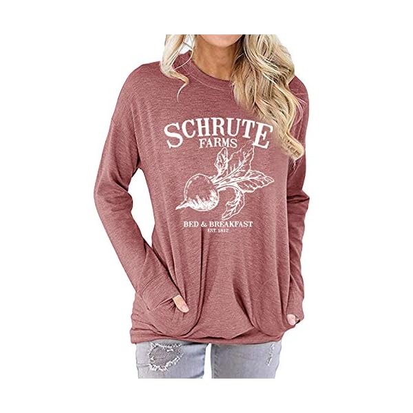 Vaise-Womens-Schrute-Farms-Shirt-Sweatshirt-Casual-Long-Sleeve-Shirts-Loose-Tunic-Tops-with-Pockets XGATML Vaise Womens Sweatshirts Casual Long Sleeve Shirts Loose Tunic Tops with Pockets A-Pink