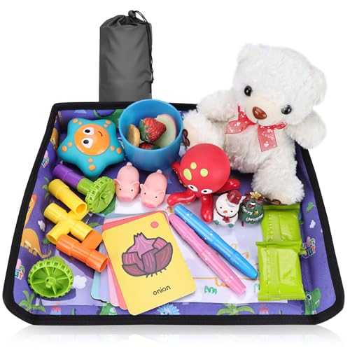 Image of Kids Tray Table Cover, Airplane Tray Cover with Pockets | Airplane Travel Essentials for Kids, Portable Airplane Must Haves for Toddler on Plane or Train and Flying Supplies (Blue)