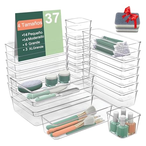 Catálogo de Juegos de tocador - 5 favoritos. 49 Juego de 37 Organizadores de Cajones de Plástico Transparente + 2 Cepillos de Limpieza - Ideal para Tocador de Baño, Maquillaje, Dormitorio, Gadgets de Cocina, Oficina (37...