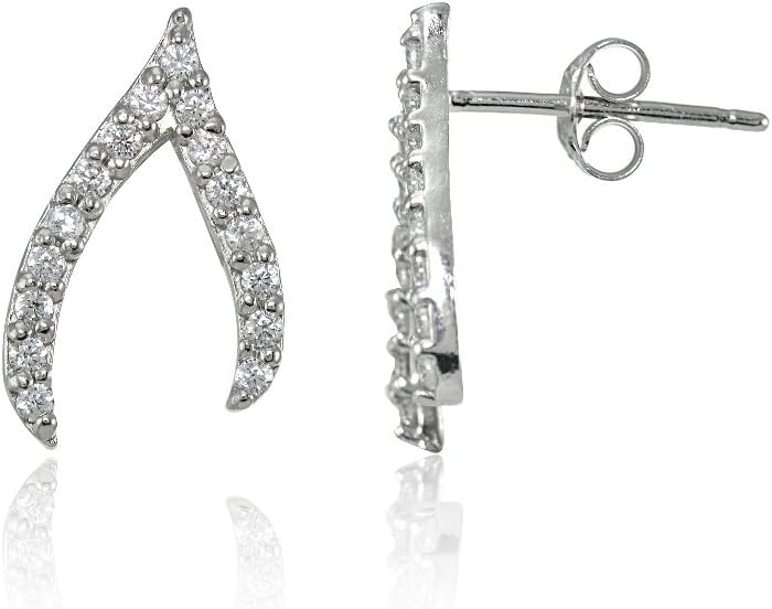Sterling Silver Cubic Zirconia Wishbone Stud Earrings