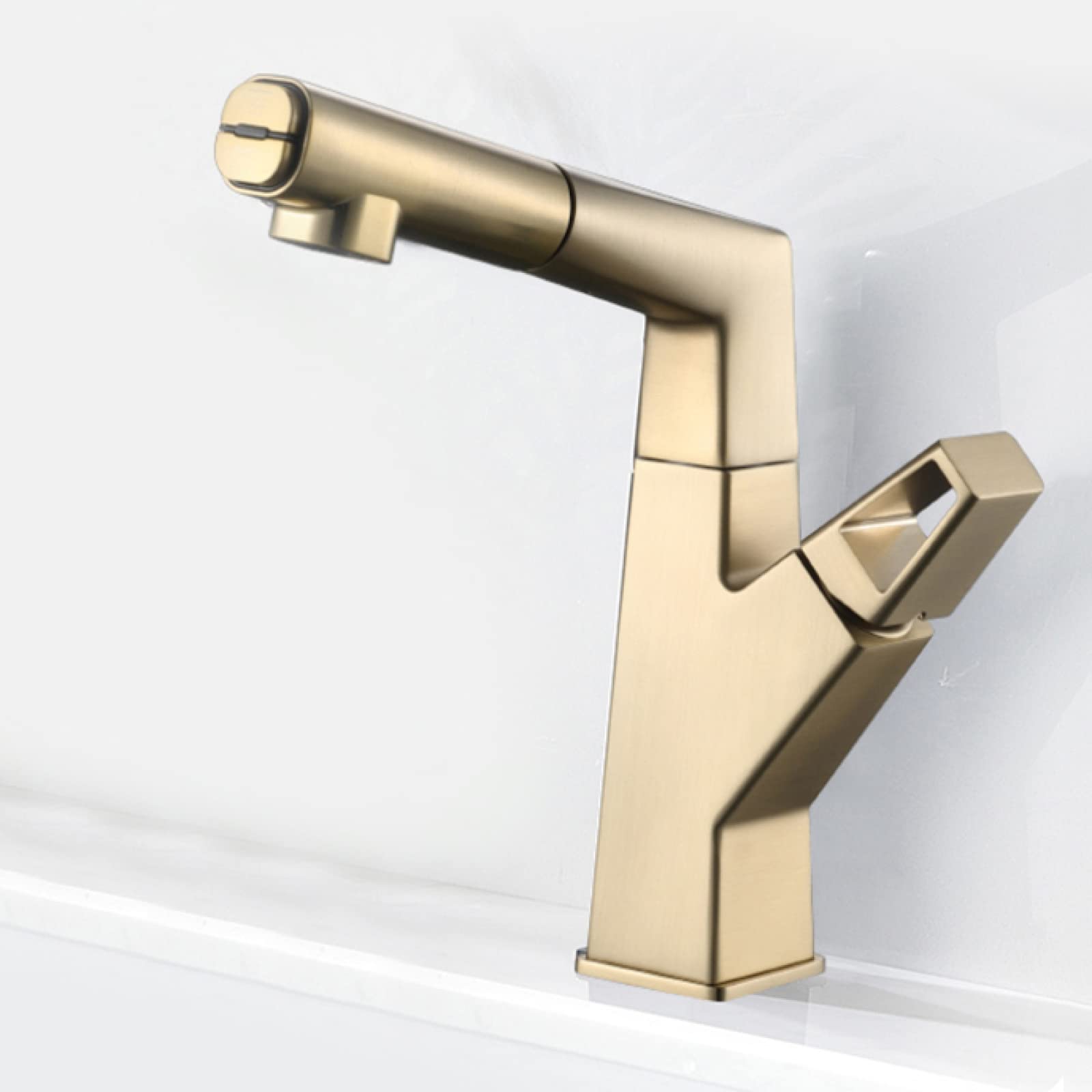 Robinet de salle de bain avec pulvérisateur extractible double fonction laiton noir et or