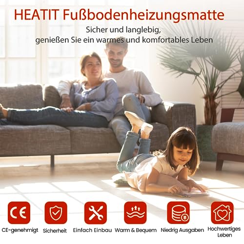 HEATIT 2.5 ㎡ Fußbodenheizungsmatte Elektrisch strahlendes selbstklebendes Fußbodenheizungssystem 150w/㎡ Warmmatte