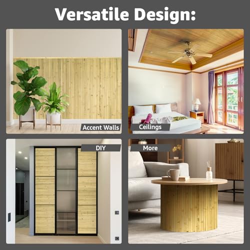 Image of Art3d 48 x 96 in Pole Wrap Natural Bamboo Wall Panel, 2-Pack, Natural