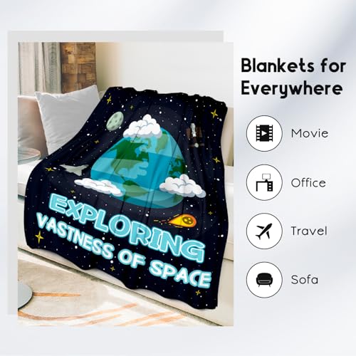 Planet Blanket for Kids - Black Soft Fuzzy Throw Blanket Gifts - 60x80 Inches Cute Blankets for Bed, Couch & Living Room