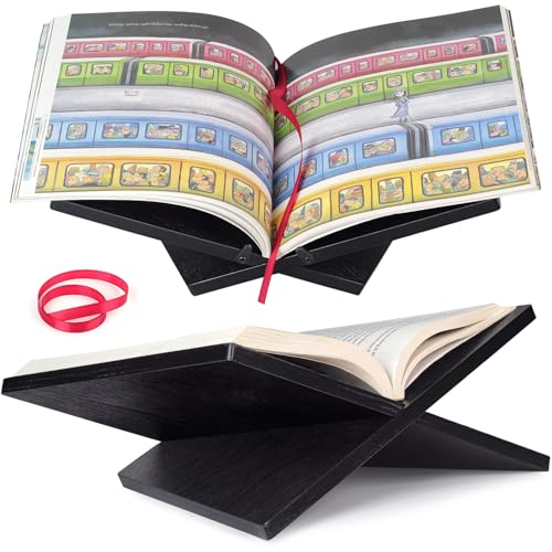 Solid Wood Book Stand for Reading and Display, Foldable Book Holder for Cookbooks, Art Books, Bibles, Magazines – Open Book Stand for Kitchen, The Front Stopper Helps Prevent Books from Sliding.