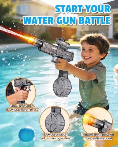 2PCS Electric Water Gun for Kids Adults,Auto Squirt Gun with Flashing Muzzle,26FT Range,Leak-Proof Rechargeable Water Blaster for Summer Pool Beach Water Fights - 3