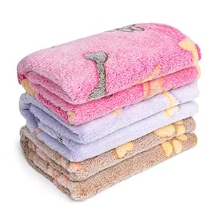 Flying Paws Dog Blanket Pack of 3 Machine Wash Soft Fluffy Fleece Fabric Cute Bone Paw Print 3 Colors Pet Cat Kitten Puppy Warm Bed Sleep Mat