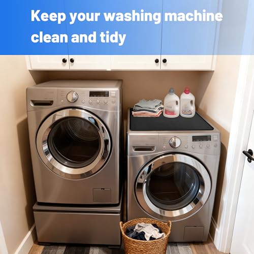 WZGUSXN Washer Dryer Countertop 26\"x18\" – Silicone Topper Mat for Front Load Machines | Creates a Laundry Folding Station & Protects from Spills, Scratches & Noise 1 Pack(Black)