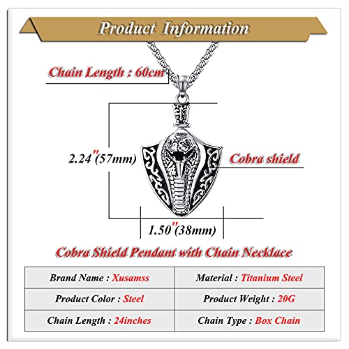 Xusamss Hip Hop Stainless Steel Animal Cobra Pendant Snake Necklace,24inches Chain2