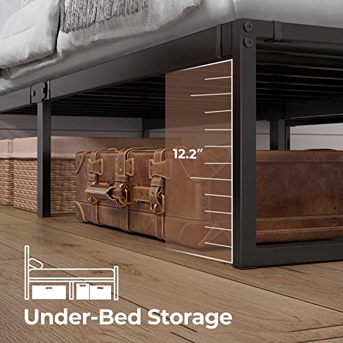 Rolanstar Bed Frame With Power Outlets& Led Lights, 14 Inch Metal Platform Bed Frame With Heavy Duty Steel Slat Support, Storage Space Beneath Bed, No Box Spring Needed, Noise Free, Black, Twin #TOP6