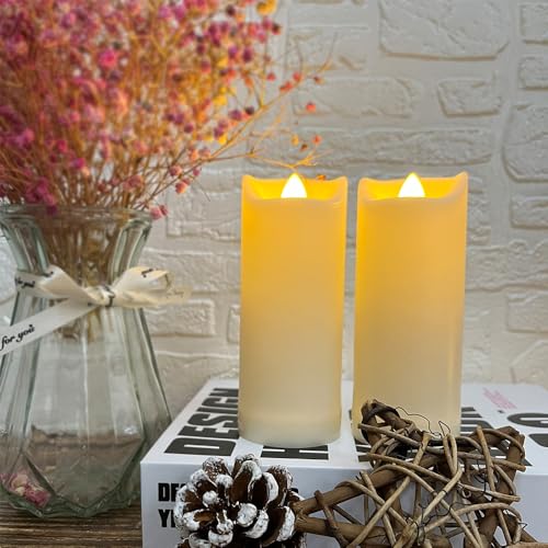 Image of 2 Pack LED Flameless Candles with Remote Battery Operated Outdoor LED Lights 2 inchx 5 inch Fake Flickering Waterproof Candles for Home Decorations Garden Decor Wedding Party Christmas Party