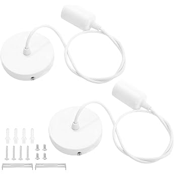 2 pieces lamp suspension E27 100 cm cable E27 socket lamp holder Height-adjustable lampshade freely selectable pendant light ideal for ceiling lamp living room white [Energy Class A+]