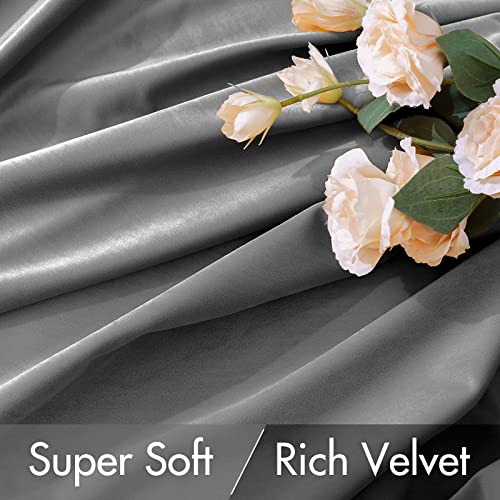 Image of MIULEE Grey Velvet Curtains 52x84 inches 2 Panels Luxury Blackout Curtains | Thermal Insulated, Super Soft Window Drapes for Bedroom Living Room, Rod Pocket & Back Tab