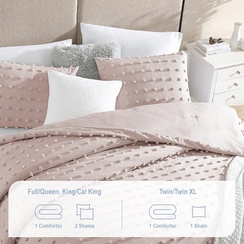 Image of Swift Home Twin /Twin XL Blush Comforter Set - Decorative Tufted Pom Poms Bedding Set - 2 Pieces Bed Linen, 1 Comforter and 1 Pillow Sham