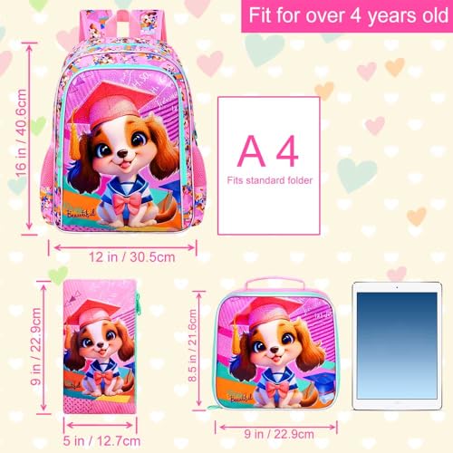 Image of AGSDON 3PCS Backpacks for Girls, 16 inch Elementary Kids Backpack Preschool School Bookbags and Lunch Box