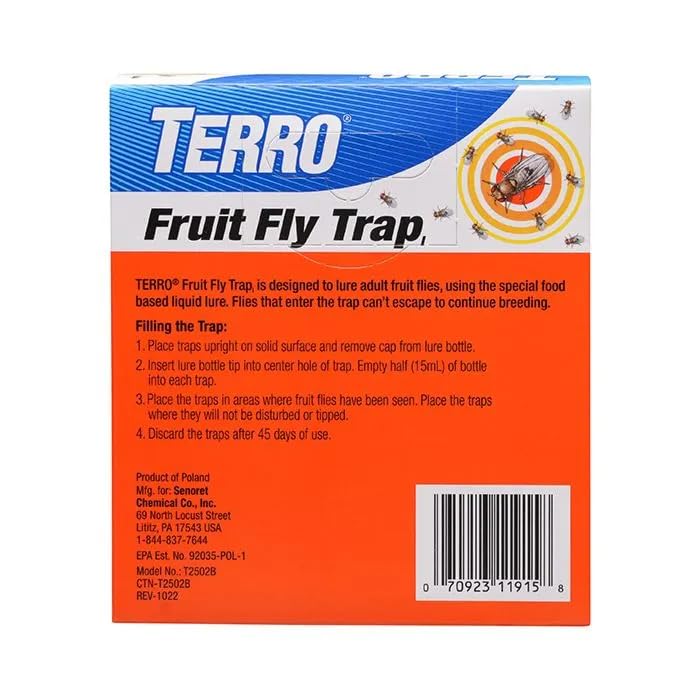 Image of TERRO T2502 Ready-to-Use Indoor Fruit Fly Trap with Built in Window - 2 Traps + 90 Day Lure Supply (Pack of 6)
