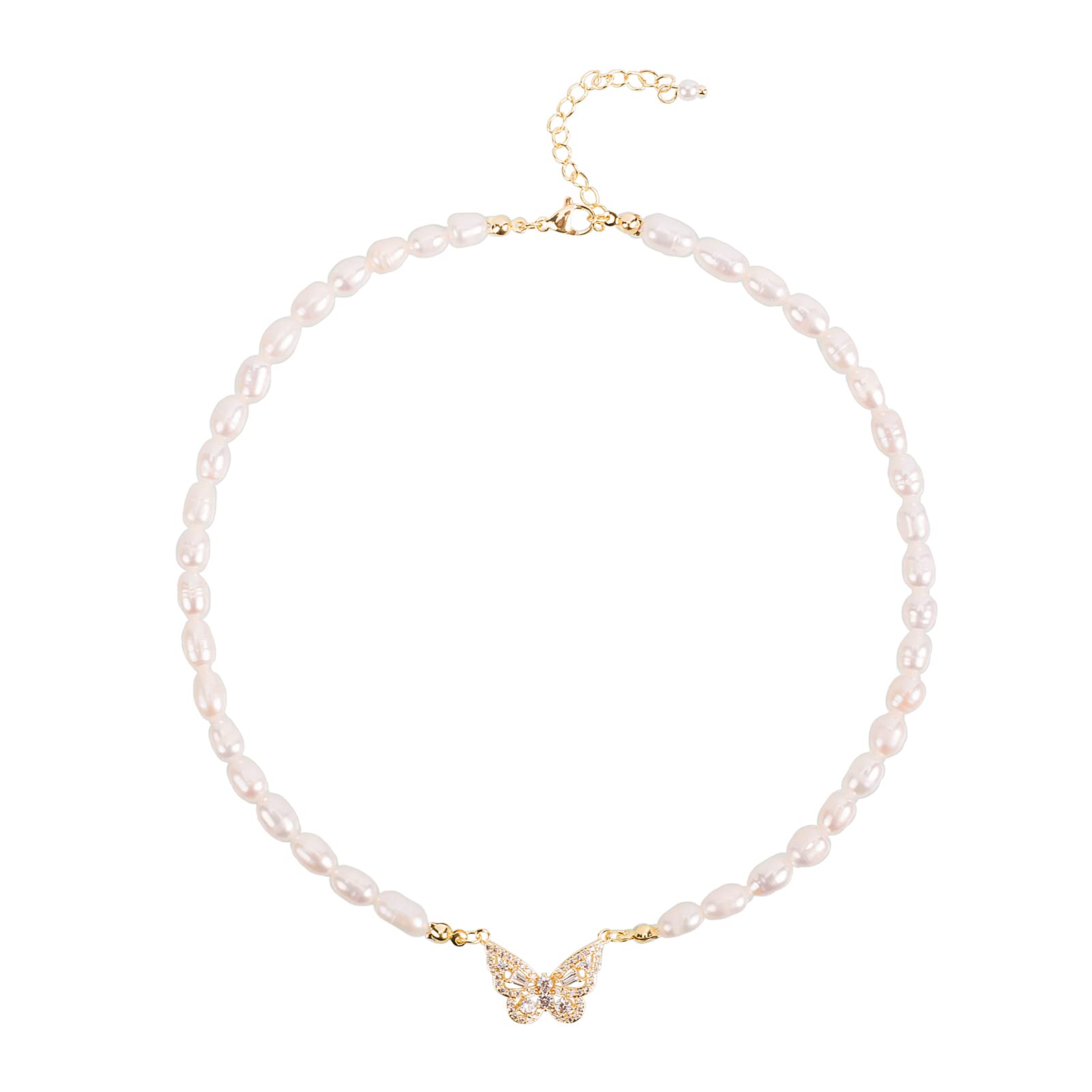 OURAN Collar de perlas de agua dulce, collar de perlas para las mujeres, gargantilla de perlas reales - perlas de 6 mm, hecho a mano, Estilo barroco，Joyería para mujer, madre, amante