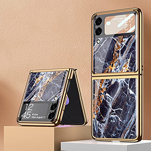 Coque Galaxy Z Flip 3 5G en verre trempé 9H brillant à motif marbre