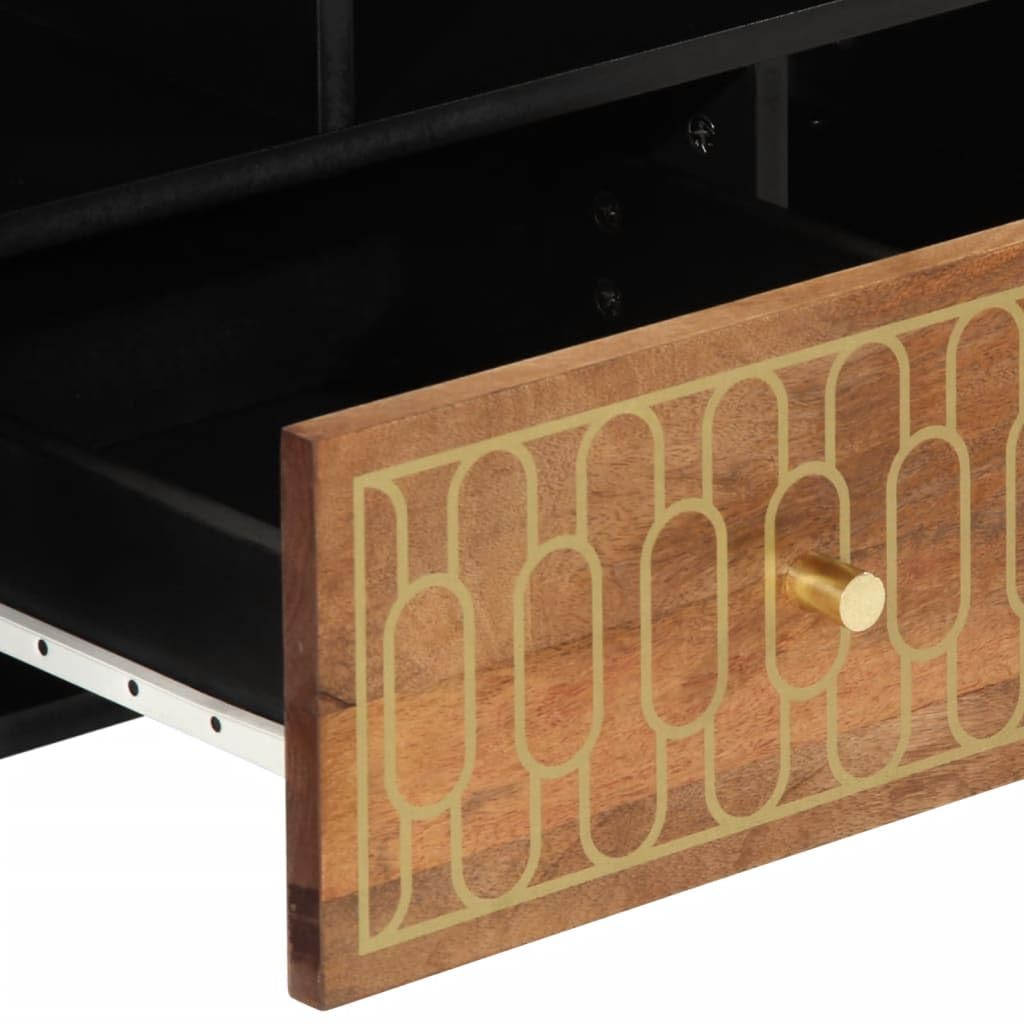 TV-Schrank 100x33x46 cm, Massivholz Mango, handgeschnitzt, Honigbraun, stabil, für Wohnzimmer, Media Center, langlebiges TV-Möbel
