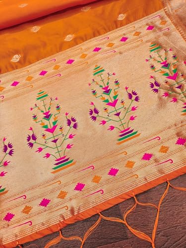 Image of DEVANGI Women's Woven Paithani Banarasi Silk Dupatta /Chunni For Women, Floral Print 1 Meter Wide and 2.3 Meter Length Printed Designer Dupatta /Chunni For Girls