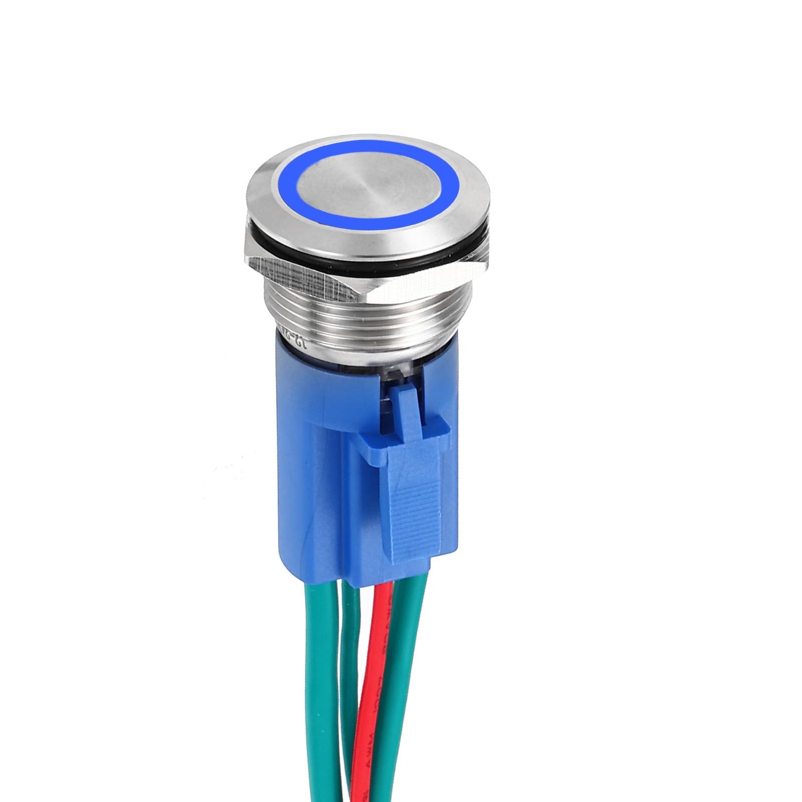 DMiotech 1 Pcs 19mm / 3/4" Stainless Steel Latching Push Button Switch 1NO 15A 12-24V Silver Button Blue Ring Lamp with Socket Plug with Wire for Car Boat Systems Custom Setups