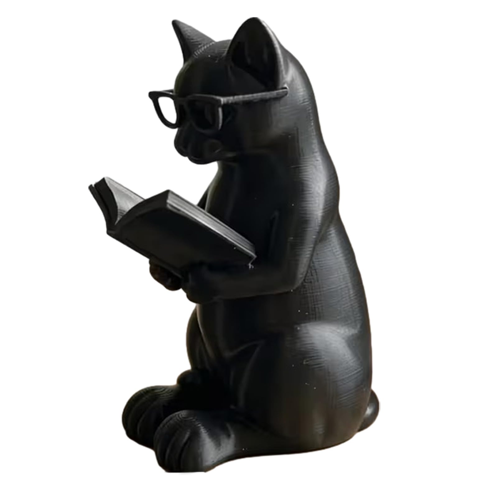 Virelynx 3D Printed Reading Cat Figurine – Cute Reading Book Cat Statue with Glasses, Collectible Animal Sculpture for Bookshelf Desktop