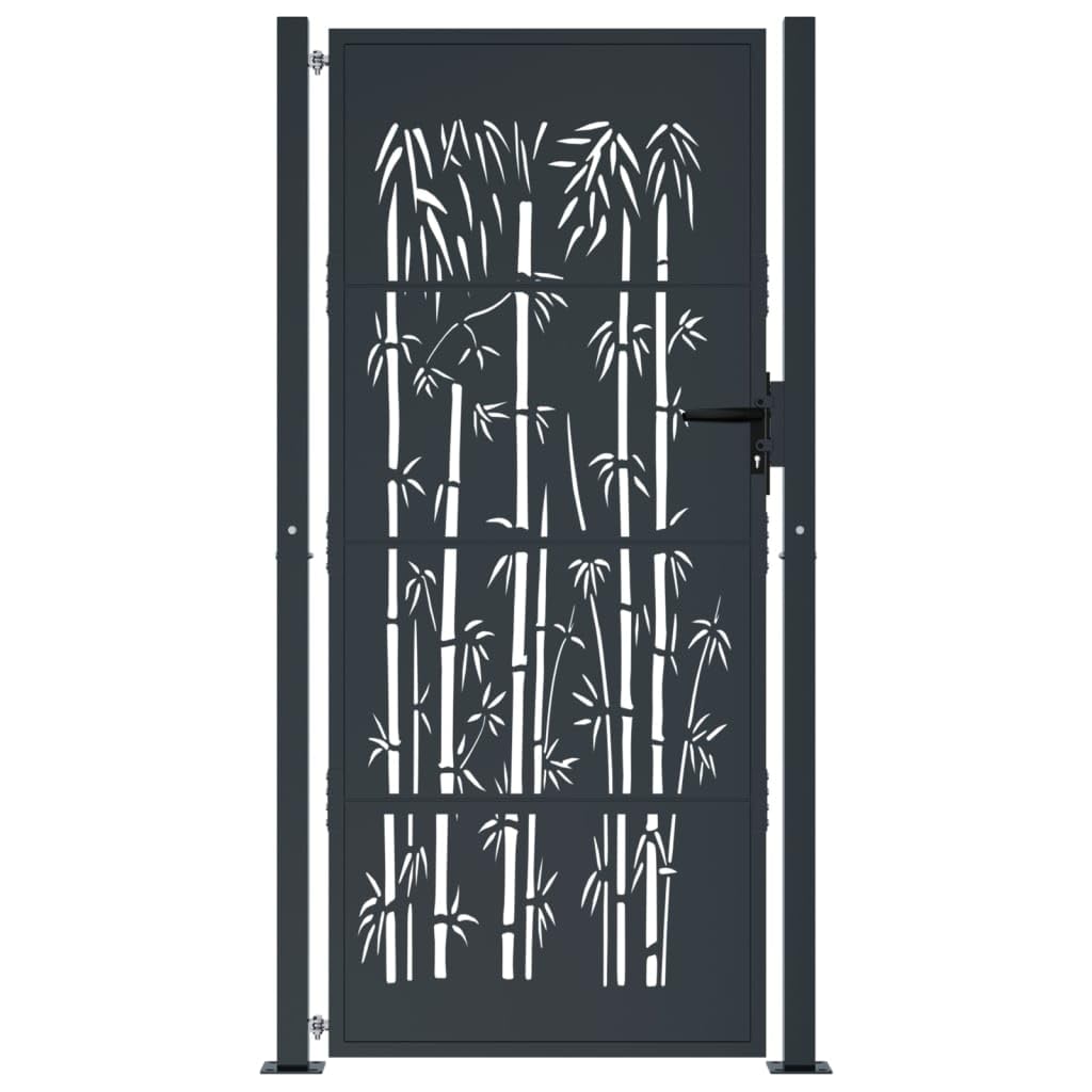 HUAKEHOM Gartentor Anthrazit Gartentür Abschließbar Hoftor Eingangstor für Garten Terrasse Tor Zauntor Gartenpforte 105x205 cm Stahl Bambus-Design