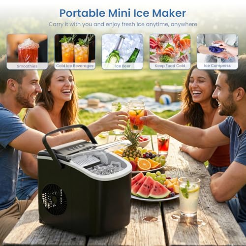 Image of Antarctic Star Ice Makers Countertop with Handle, 9 Bullet Ice Cubes in 6 Mins, 26lbs /Day, Portable Ice Machine with Auto-Cleaning, Basket and Scoop for Home, Kitchen, Office, Party