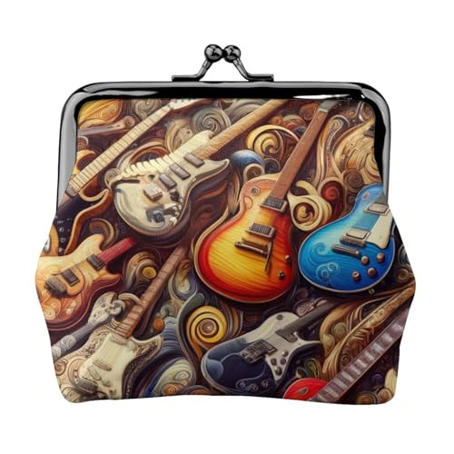 Pu Leather Buckle Coin Purse Abstract-Electric-Guitars Girls Kiss-Lock Change Purse Wallets