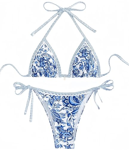 Ocean Plus Damen V-Ausschnitt Geblümt Triangel Bikini-Set mit Bügel...