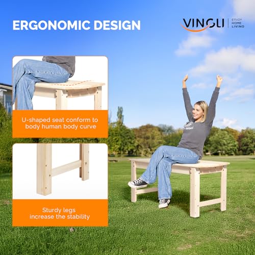 Image of VINGLI Outdoor Wood Bench, 40 inch Outdoor Bench Patio Wooden Bench Garden Bench Outdoor Backless Bench for Deck Patio (Natural)