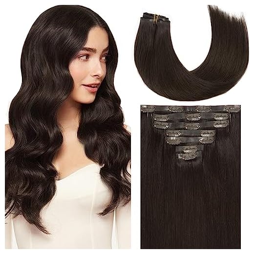 Loxxy 18Inch Glam Seamless Clip in Hair Extensions Human Hair Darkest Brown Invisible Clip in With PU Weft Natural Brown Hair Extensions Clip in Human Hair Silky Straight 7Pieces 110Gram