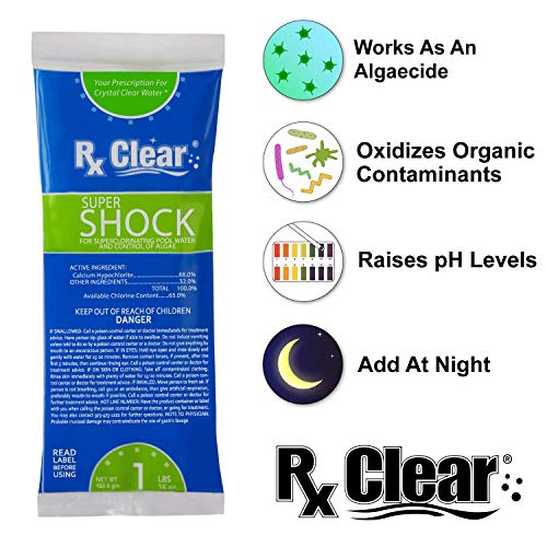 Rx Clear Super Shock For Swimming Pools | Chlorinator And Algaecide | 68% Calcium Hypochlorite Shock | Kill Pool Algae For A Crystal Clear Pool | One Pound Bags | 6 Pack #TOP2