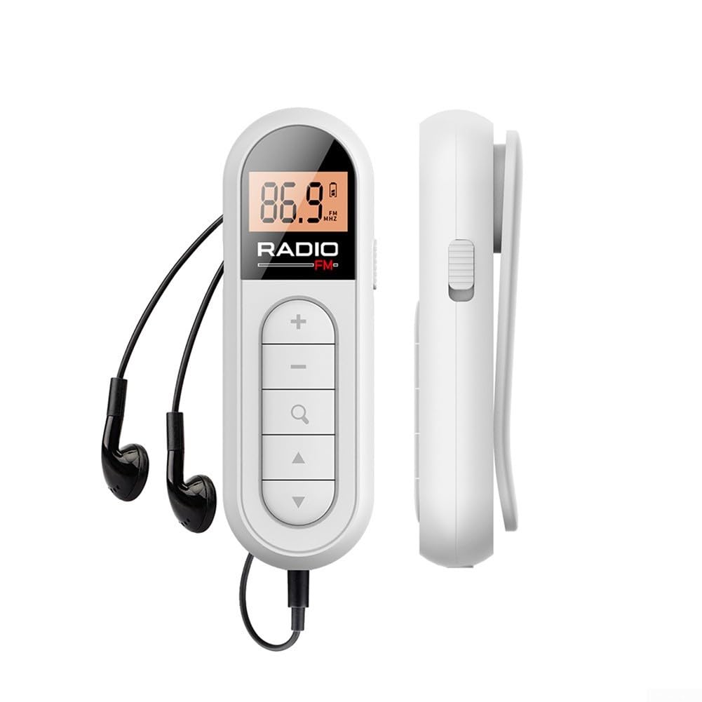 ReachMall Radio FM Piccola alimentata a Batteria, Radio Stereo Tascabile Digitale, Ricevitore Portatile con Cuffie, Mini Ricevitore con Schermo LCD er Pescare Correre Camminare(Nero)