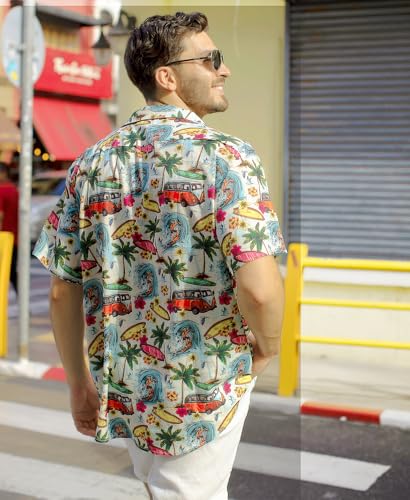 Yoimira Hawaiian Shirts for Men, Print Mens Casual Short Sleeve Button Down Shirts Floral Aloha Beach Shirt Beige - Image 4
