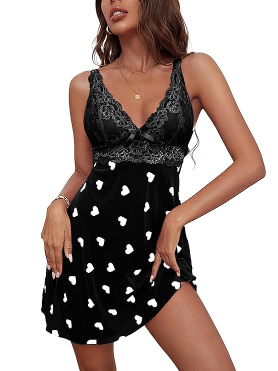 Women's Babydoll Satin Honeymoon Lingerie Nightwear Nighty Satin Womens Night Dress for Honeymoon Heart Printed (Heart Pri... - Review, Price and Buying Guide