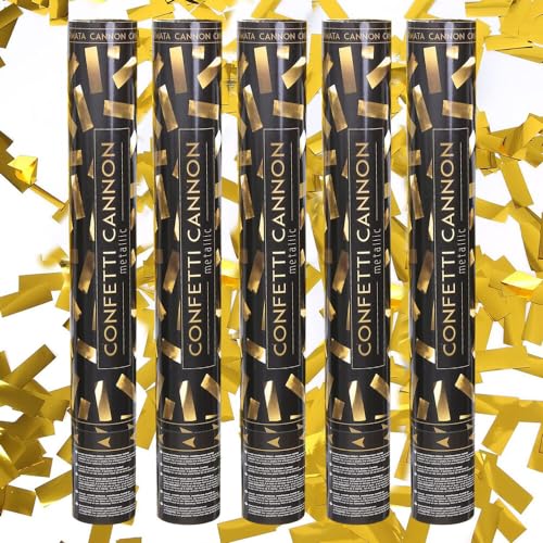HOVCEH Confetti Cannons Gold, 5Pcs 30cm Party Cannon Confetti, Gold Foil Confetti Cannon, Large Poppers Confetti Cannons, Party Poppers Birthday for Weddings Anniversary Graduation