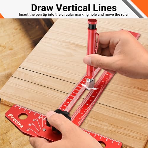 Preciva 13” Carpenter Square Ruler (1/16" Scale) - Foldable Aluminum Alloy T Square Ruler with Imperial and Metric Scales, Multi-Purpose Woodworking Square for Measure Angles, Position, Draw Lines