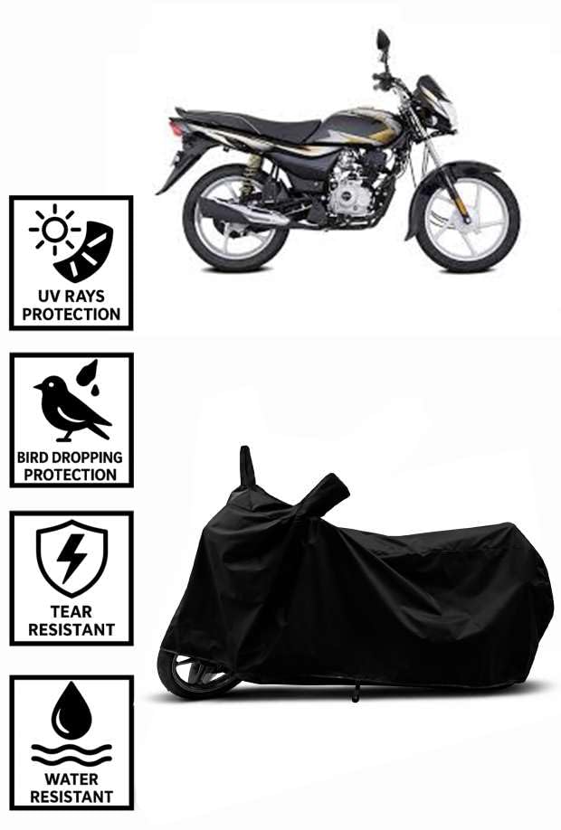 Image of Sheild Heavy Duty Waterproof Scooty & Bike Cover for Bajaj Platina 100 - UV Resistant, Dustproof & Rain Protection, All-Weather Outdoor Cover for Bikes & Scooty with Buckle Straps(Black)