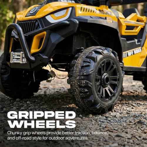 Image of Baybee Roger Electric Car for Kids with Parental Control | Baby Battery Operated Ride On Toy Car with 4x4 Motor, RGB Lights, Music & Swing Mode | Rechargeable Battery Car for Kids 2-6 Years (Yellow)