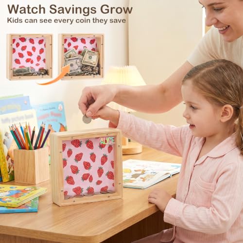 Image of ICOSY Piggy Bank for Kids, Wooden Framed Coin Bank