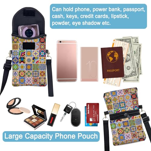 Image of Neoprene Cell Phone Sleeve Pouch Case Bag with Crossbody Strap Neck Lanyard for Women 7.5 X 4.3 in Bohemian Style