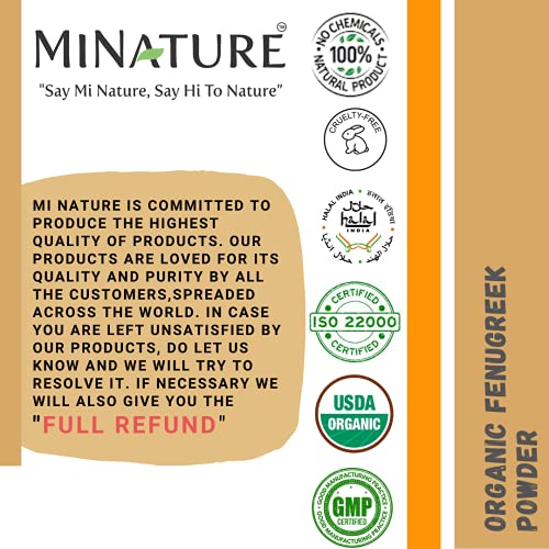 Mi Nature Usda Certified Organic Fenugreek Powder (Trigonella Foenum)(100% Natural, Organically Grown) (227G / (1/2 Lb) / 8 Ounces) - Resealable Zip Lock Pouch #TOP5