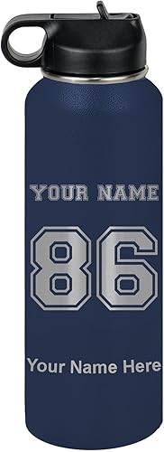 Miniatura 64 de LaserGram Botella de agua personalizada, camiseta deportiva, acero inoxidable de doble pared aislada al vacío con popote superior, regalo grabado