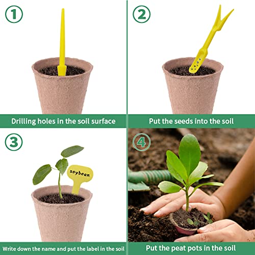 3“ Peat Pots-50 Pack Round Biodegradable Seed Starter Peat Pots, Bonus 50 Plant Garden Labels&2 Transplanting Tools,Eco Friendly Nursery Pots Set For Vegetable Seed Germination #TOP3